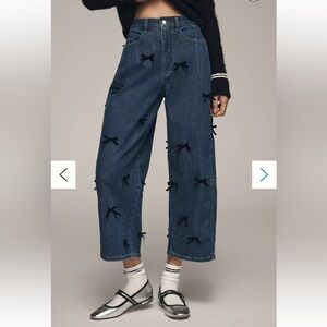 New Anthropologie Pilcro Kenna Heritage Barrel Horseshoe Denim Jeans Bows Bow 28